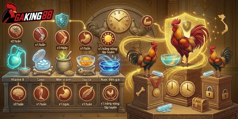 Các dưỡng chất cùng thực phẩm hỗ trợ cần thiết cho gà đá