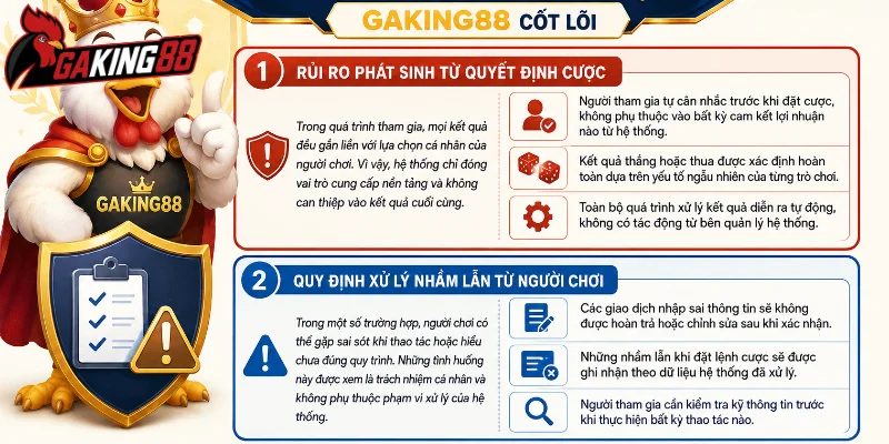 Các nguyên tắc miễn trừ trách nhiệm GAKING88 cốt lõi