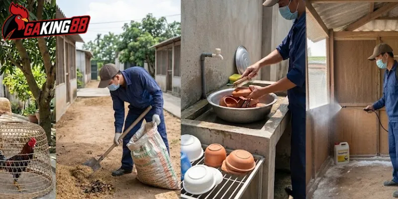 Cách dọn chuồng và vệ sinh môi trường nuôi gà chọi chuẩn khoa học