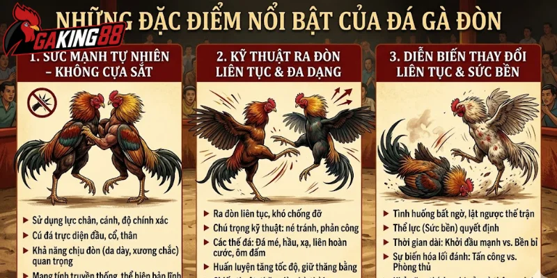Đá gà đòn sở hữu nhiều đặc điểm nổi bật